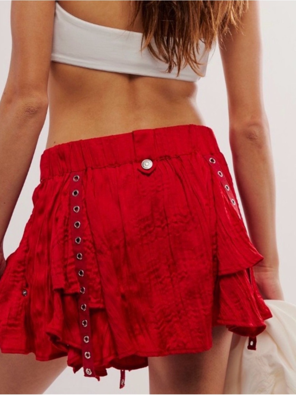 Free People Red Eyelet Ruffle Mini Skirt new without the tag